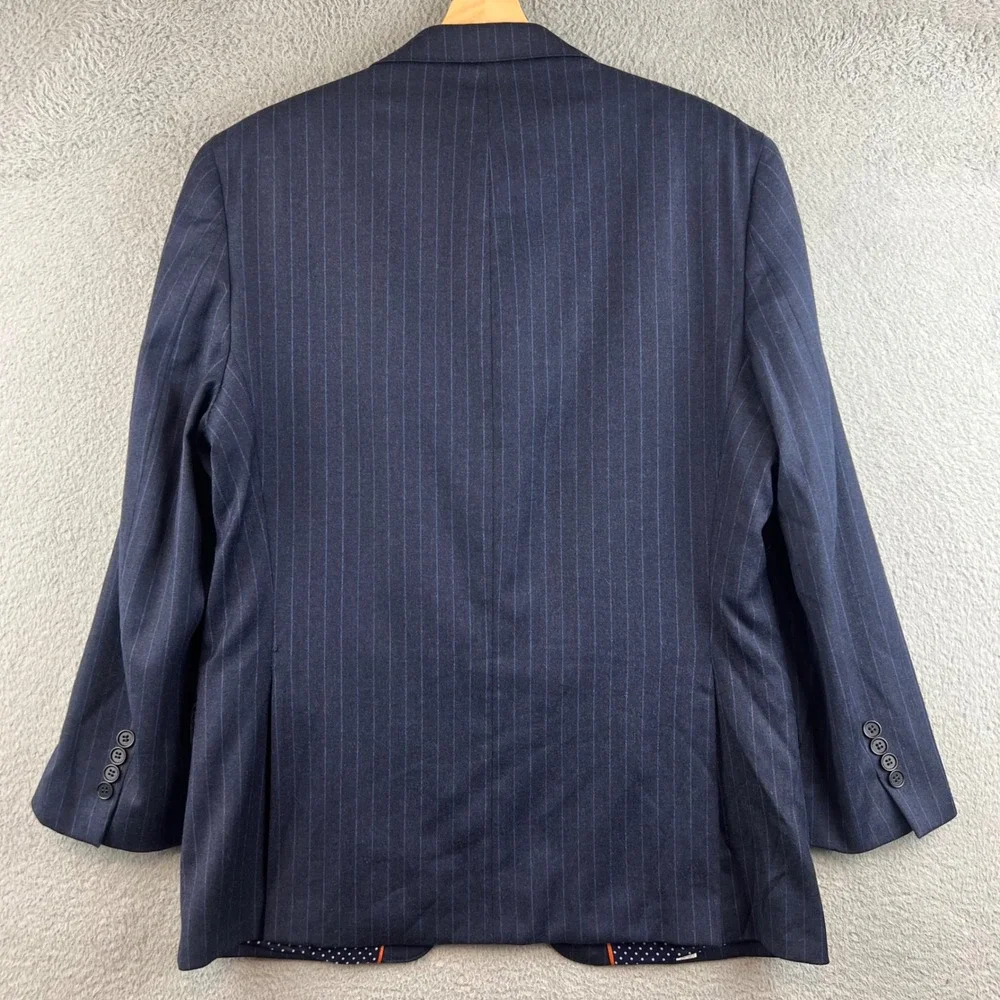 Tallia Mens Blue Pinstripe Blazer Two Button Sport Coat Polka Dot Lining 40R